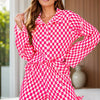 Checkered Button Up Top and Pants Lounge Set - Plaid
