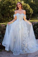 Off The Shoulder Floral Applique Ball Gown - Farnelli