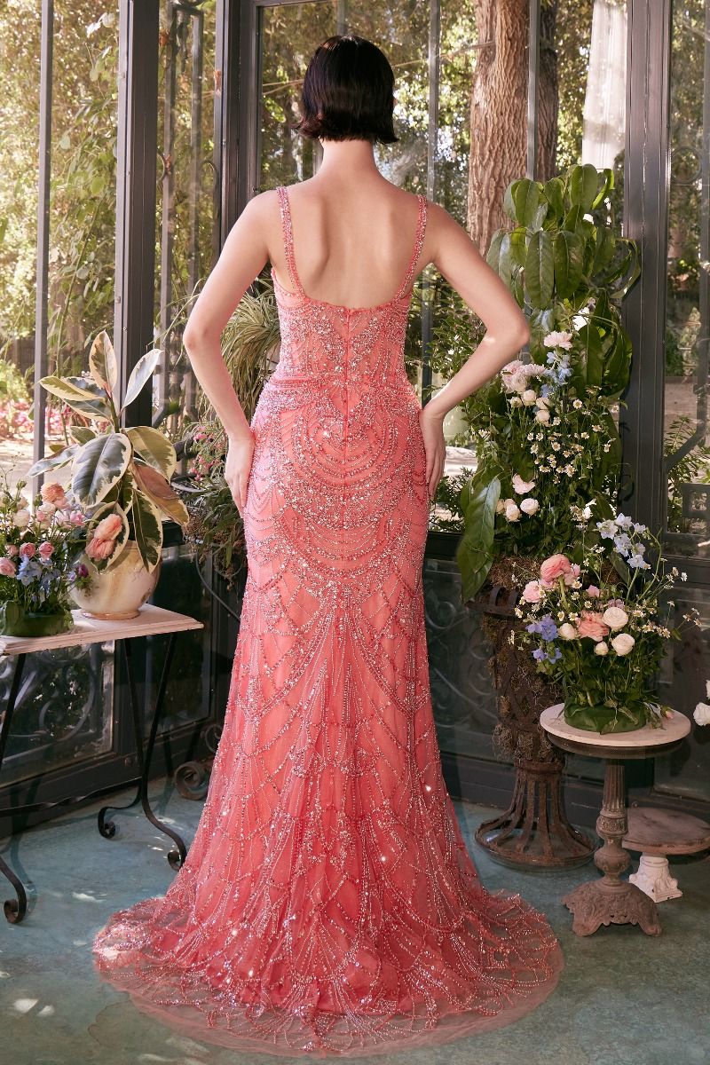 Fitted Beaded Evening Gown - Farnelli