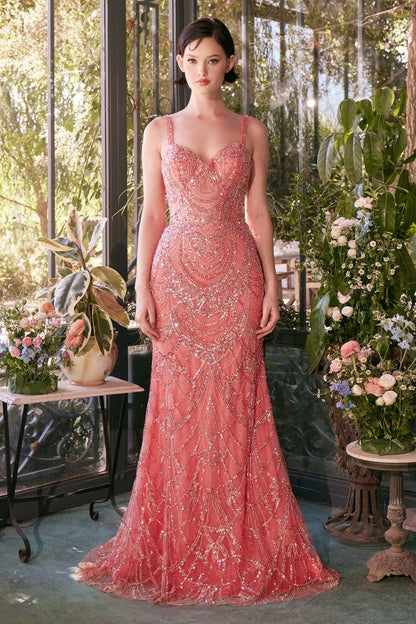 Fitted Beaded Evening Gown - Farnelli