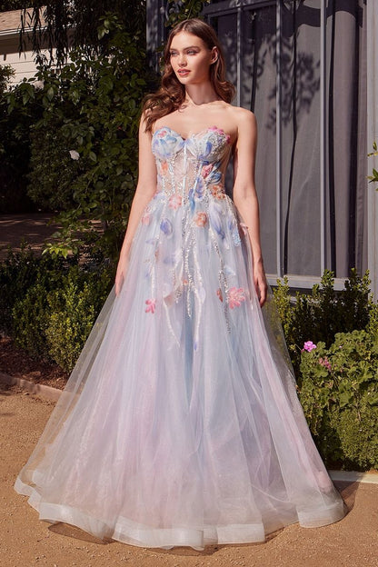 Watercolor Floral A-Line Gown - Farnelli