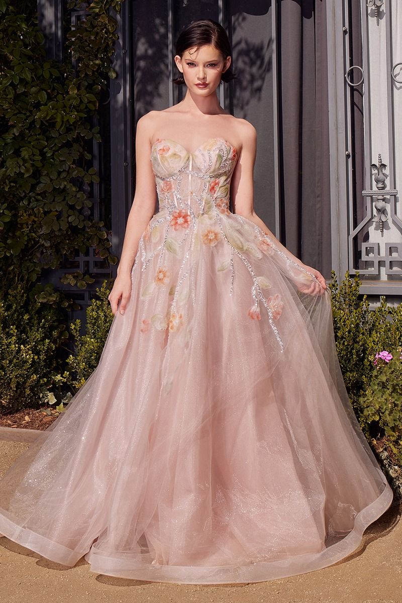 Watercolor Floral A-Line Gown - Farnelli