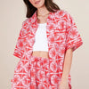 VERY J Full Size Tropical Printed Shirt Top and Shorts Set Plus Size - Tomato