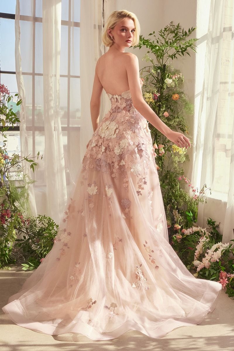 Spring Floral Applique A-Line Gown - Farnelli