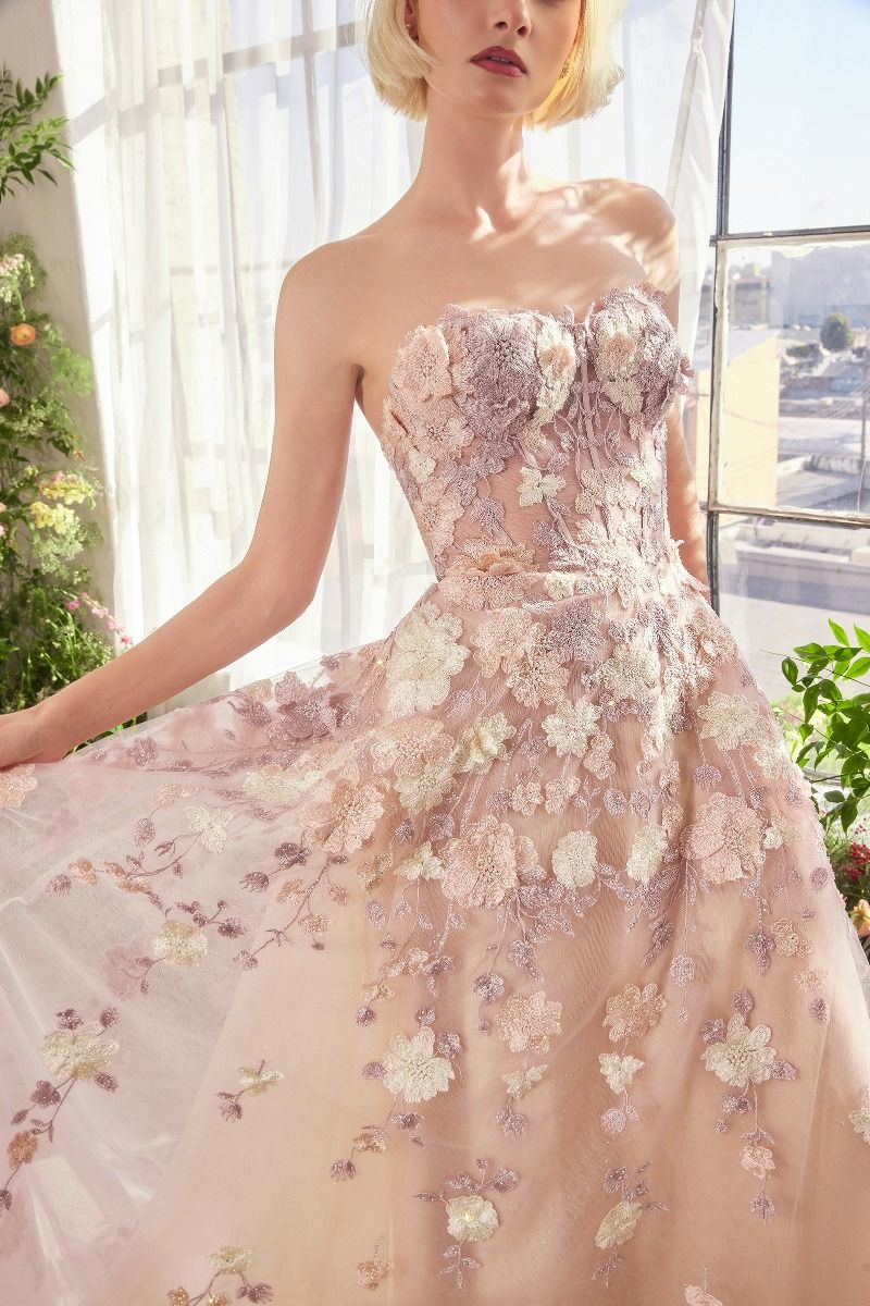Spring Floral Applique A-Line Gown - Farnelli