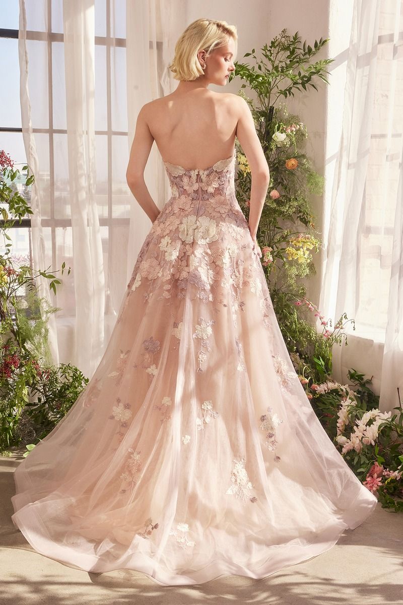 Spring Floral Applique A-Line Gown - Farnelli