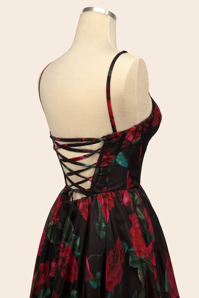 Rose Print Organza Gown - Farnelli