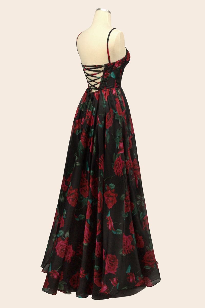 Rose Print Organza Gown - Farnelli
