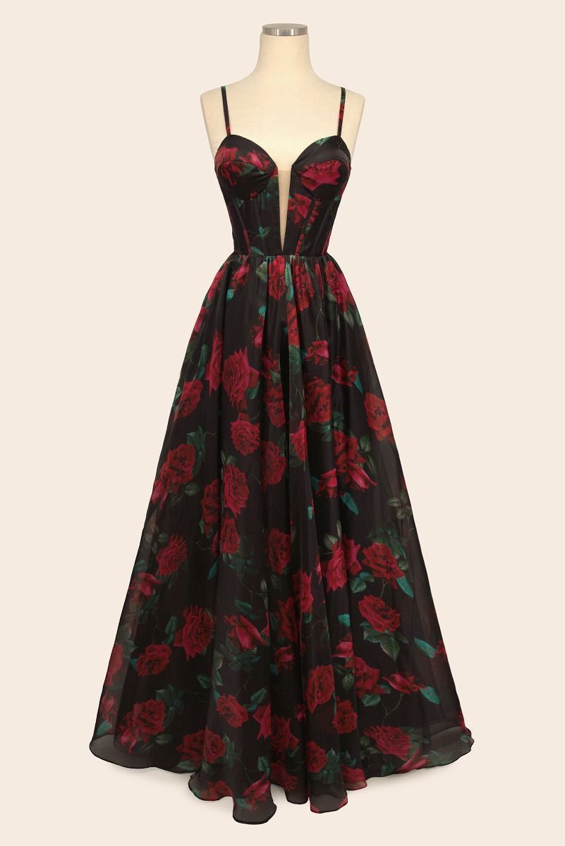 Rose Print Organza Gown - Farnelli