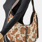 Fame Cow Print Hobo Shoulder Bag with Studded Details - Farnelli