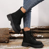 Round Toe Lace Up Platform Boots - Black