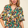 Haptics Full Size Frill Floral Puff Sleeve Peplum Blouse - Multicolor