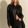 Davi & Dani Faux Leather Button Up Jacket with Chest Pockets - Black