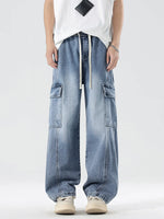 Men's Plus Size Wash Wide Leg Cargo Jeans - Farnelli
