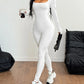 Square Neck Long Sleeve Active Jumpsuit - Farnelli