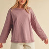 Aemi + Co Frayed Edge Round Neck Sweatshirt - Dusty Pink