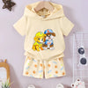 Children's Dog Short Sleeve Hoodie and Shorts Set - Pastel Yellow