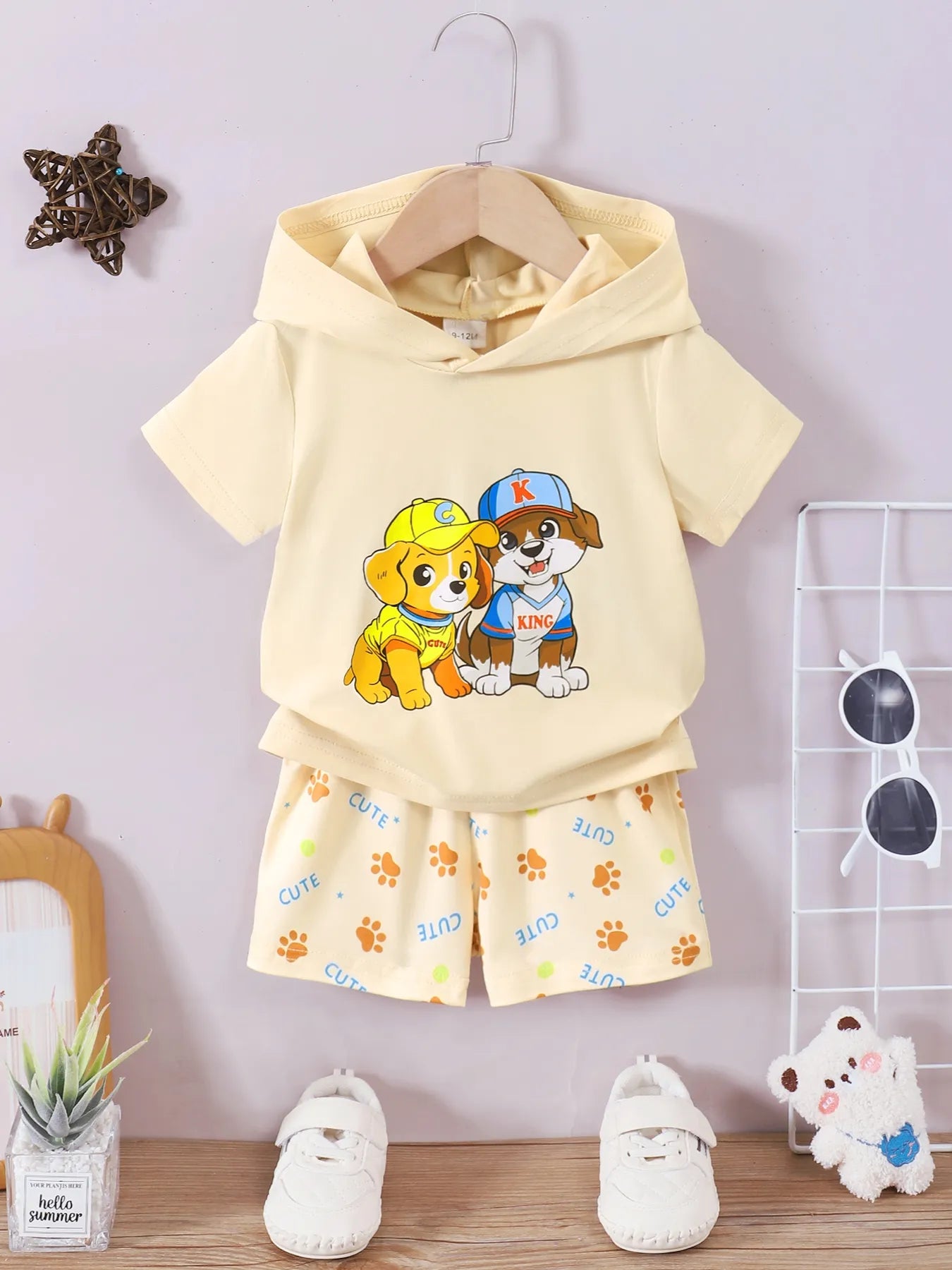 Children's Dog Short Sleeve Hoodie and Shorts Set - Farnelli