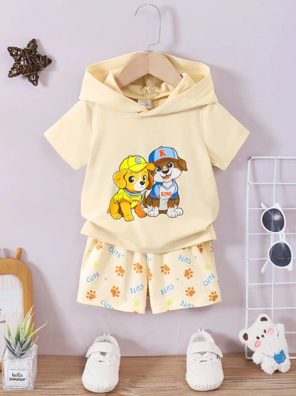 Children's Dog Short Sleeve Hoodie and Shorts Set - Farnelli