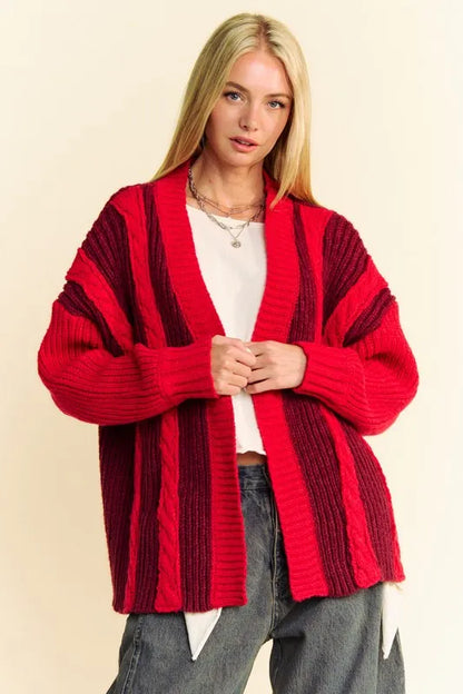 Davi & Dani Cable-Knit Color Block Open Front Cardigan - Farnelli