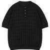 Men's Casual Knit Button Henley T-Shirt with Textured Pattern - Black