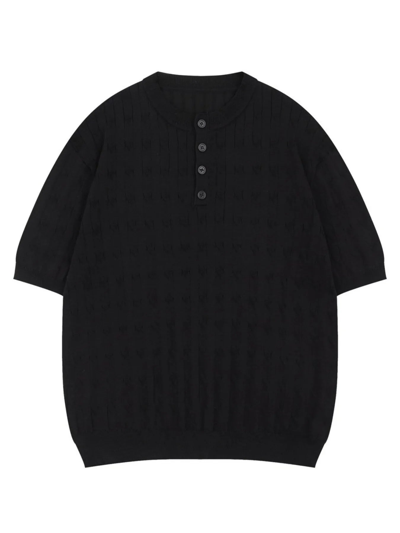 Men's Casual Knit Button Henley T-Shirt with Textured Pattern - Farnelli
