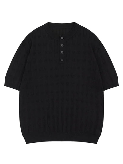 Men's Casual Knit Button Henley T-Shirt with Textured Pattern - Farnelli