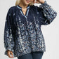 Umgee Full Size Floral Vine Print Blouse with Balloon Sleeves Plus Size - Farnelli
