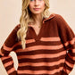 BiBi Striped Sweater Top with Collar Stitched Details - Farnelli