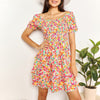 Devine Smocked Sweetheart Neck Flounce Sleeve Mini Dress - Strawberry