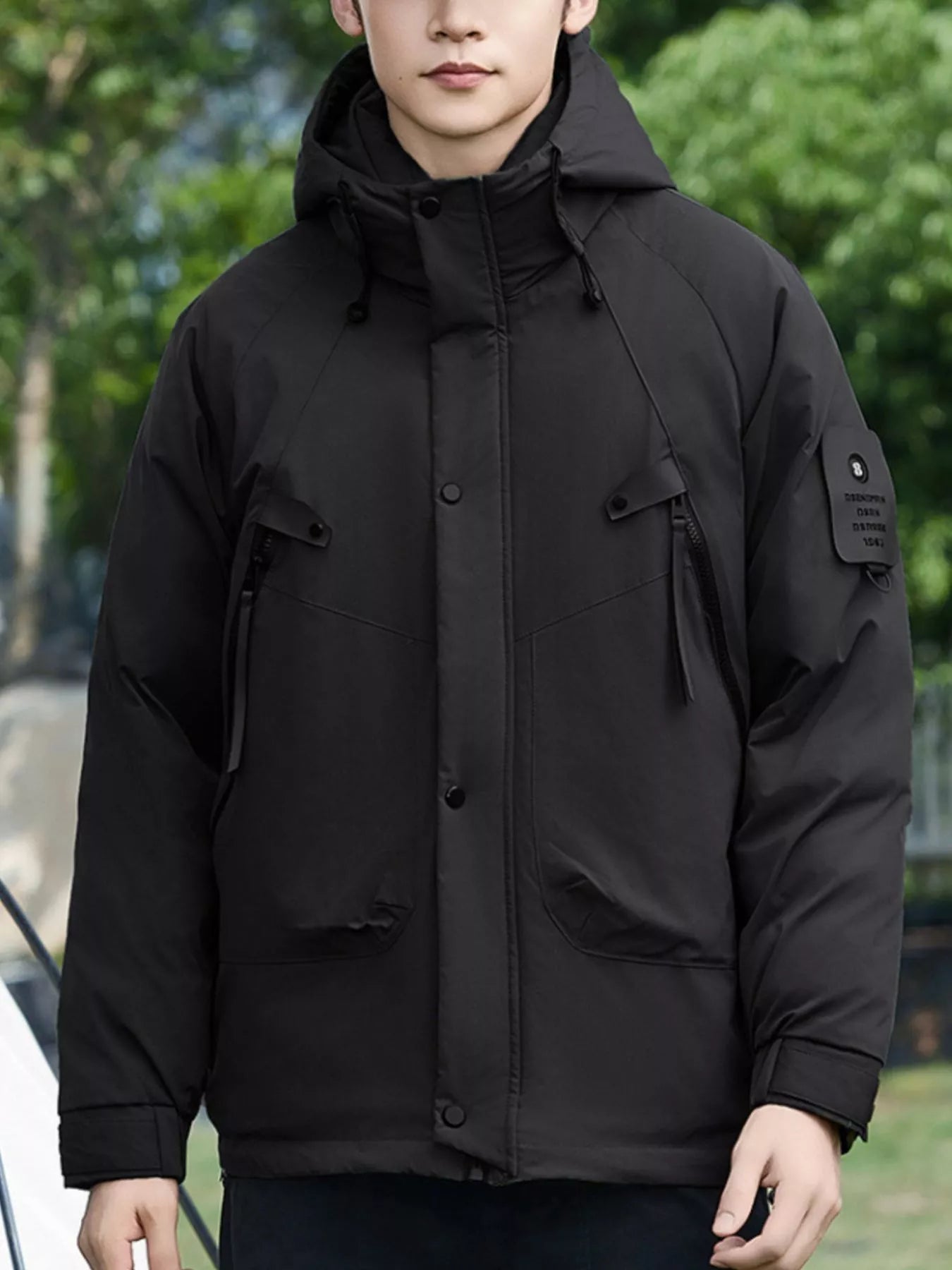 Men's Plus Size Hooded Snap Down Jacket - Farnelli