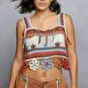 POL Cutout Flower Cropped Crochet Cami with with Dangle Detail - ORAGNE MULTI