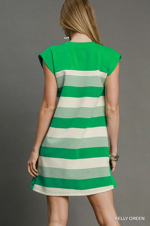 Umgee French Terry Side Slit Striped Mini Dress - Farnelli