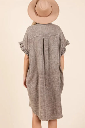 Mittoshop Mineral Wash Cotton Gauze Mini Shirt Dress - Farnelli