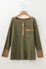 Blake Waffle Textured Tunic Henley Top with Slits - Farnelli