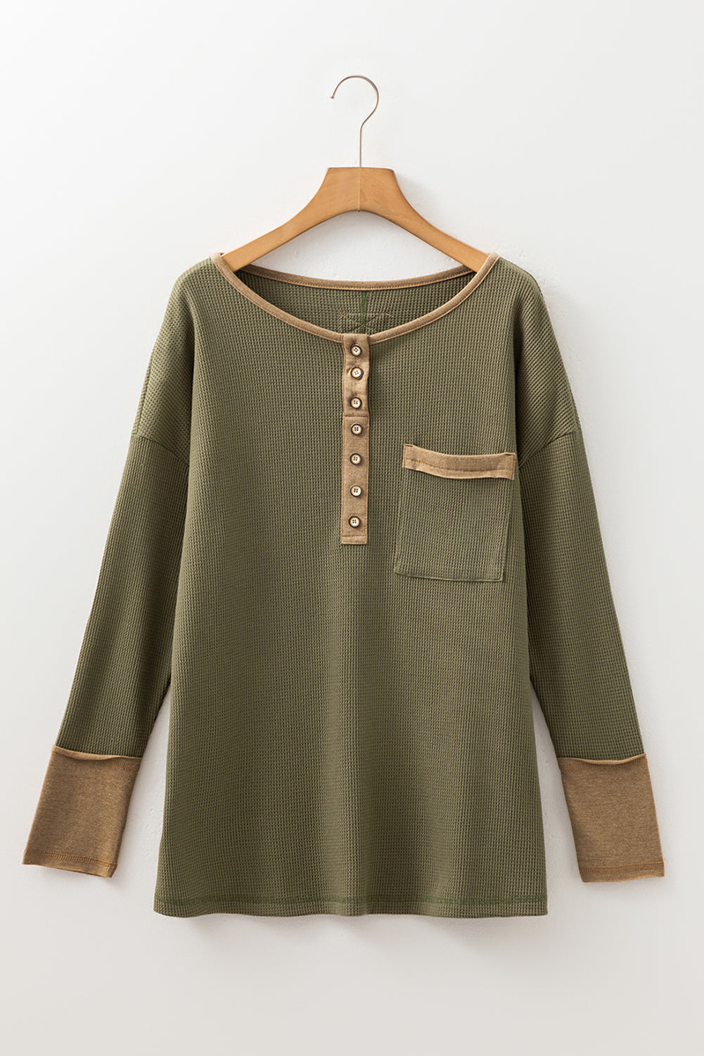 Blake Waffle Textured Tunic Henley Top with Slits - Farnelli