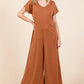BOMBOM Ribbed Short Sleeve Wide Leg Jumpsuit - Farnelli