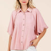 Mittoshop Airflow Short Bubble Sleeve Button Down Shirt - Rose Wood