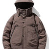 Men's Plus Size Hooded Puffer Jacket with Multiple Pockets - Coffee Brown