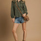 Umgee Full Size Plaid Ruffle Collar Blouse Plus Size - Farnelli