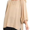 Umgee Full Size Crinkled Satin Top Plus Size - Tan