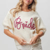 Metallic Letter Short Puff Sleeve Hairy Sweater - IVORY