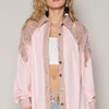 POL Lace Patchwork Button Up Shacket - Blush Pink