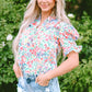 Azaria Floral Print Button Split Neck Puff Sleeve Blouse - Farnelli