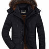 Men's Plus Size Warm Fur Hooded Winter Coat - Black
