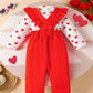 Children's Heart Print Top and Suspender Pants Set - Farnelli