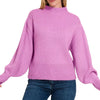 Zenana Balloon Sleeve Mock Neck Sweater - H MAUVE