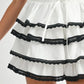 MABLE Poplin Ruffle Layered Contract Lace Trim Mini Skirt - Farnelli
