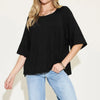Basic Bae Full Size Bamboo Round Neck Exposed Seam T-Shirt Plus Size - Black