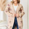 Angel Wings Star Pattern Open Front Longline Cardigan - Mocha